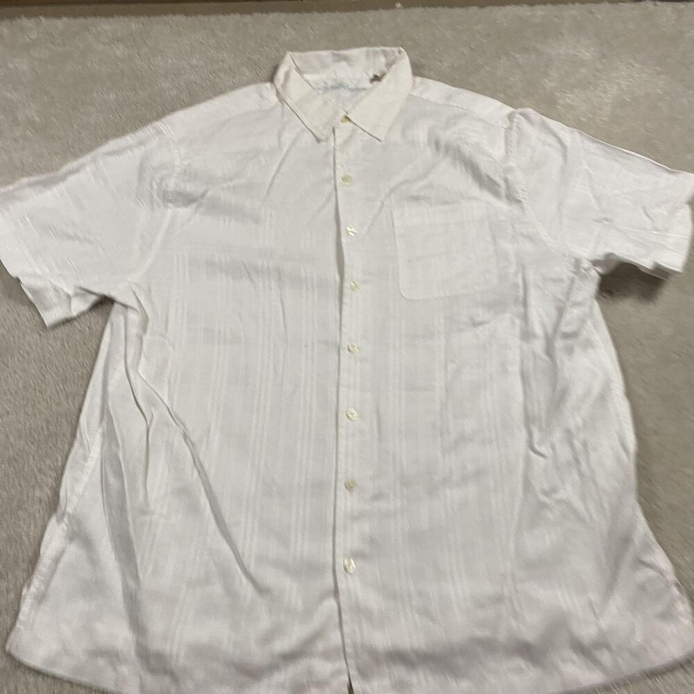 Caribbean Linen Shirt Mens 2XB White Plaid Short Sleeve Button Up Big Tall